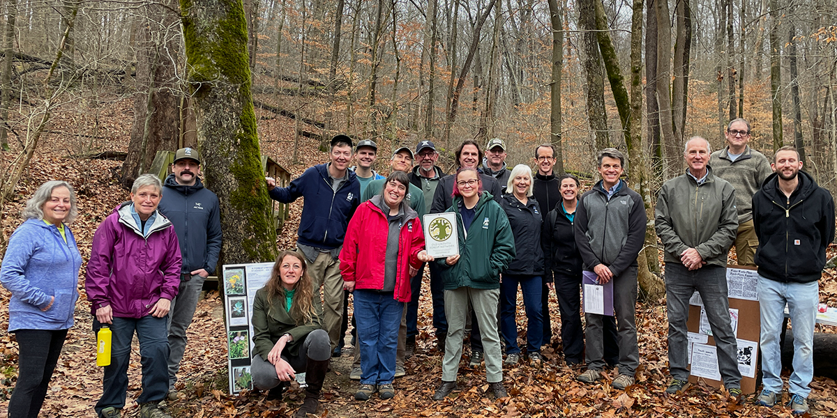 Group photo at California Woods Old Growth Forest Induction